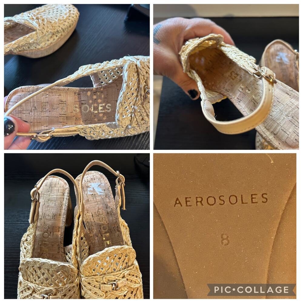 Aerosoles Santiago Raffia Block Chunky Cork Heel Slingback Sandals Womens Size 8 - Picture 12 of 12